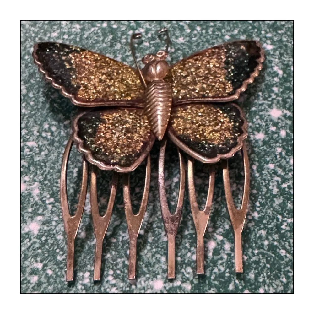Vintage Butterfly Hair Comb in Fairy Emerald Green and Gold Finishing